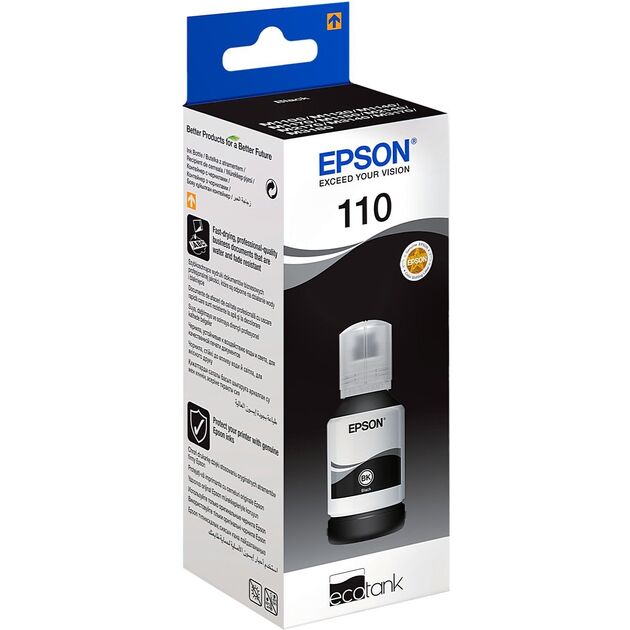 Контейнер з чорнилом Epson 110 EcoTank M1100/M1120/M1140/M1170/M2120/M2140/M2170/M3140/M3170/M3180/M2110 black pigm XL (6000 стор), фото , зображення 2 | SNABZHENIE.com.ua