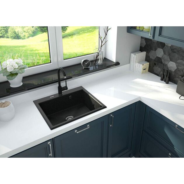 Мийка кухонна Deante Andante, граніт, прямокутник, без крила, 600х520х210мм, чаша - 1, накладна, графіт, фото , изображение 3 | SNABZHENIE.com.ua