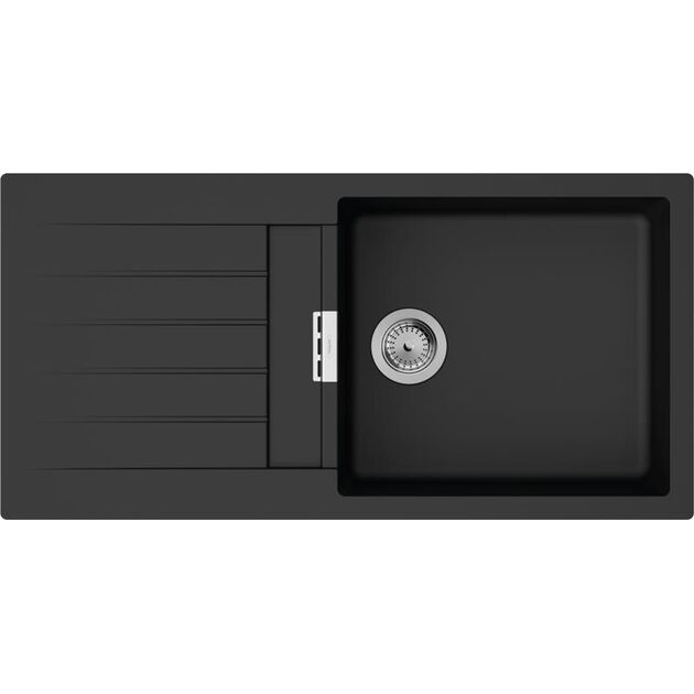 Мийка кухонна Hansgrohe S52, граніт, прямокутник, з крилом, 980х480х190мм, чаша - 1, накладна, S520-F480, чорний графіт, фото  | SNABZHENIE.com.ua