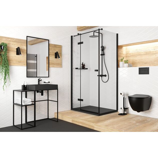 Душова система Deante Jasmin зі змішувачем-термостатом для душу, душ - 3 функц., кріпл. - на стійці, чорний, фото , изображение 3 | SNABZHENIE.com.ua