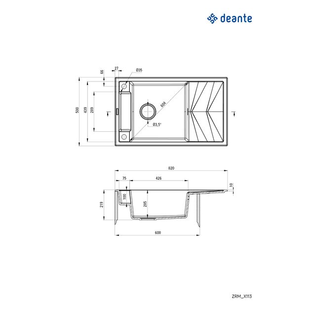 Мийка кухонна Deante Magnetic, граніт, прямокут., з крилом, 820х500х219мм, чаша - 1, накладна, сірий, фото , изображение 3 | SNABZHENIE.com.ua