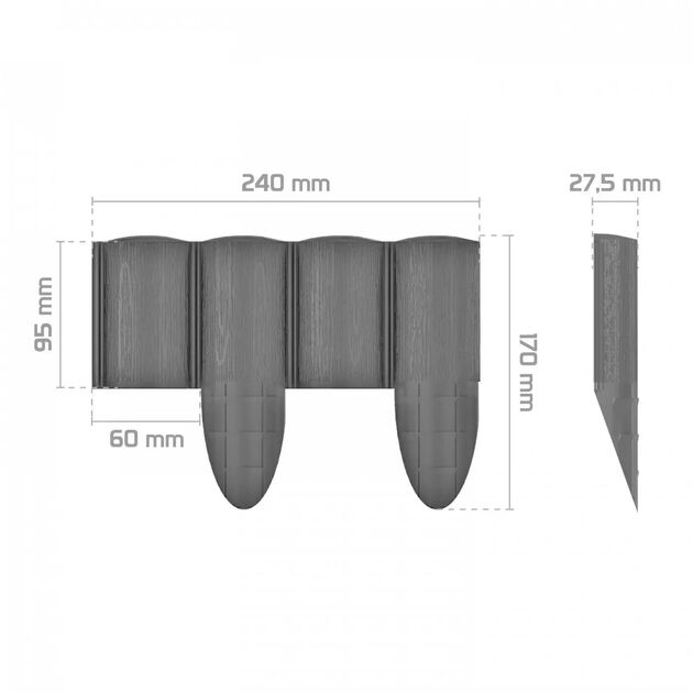 Cellfast Газонна огорожа 4 ECO, 10 секцій по 240 мм, 2.4м, сірий, фото , изображение 3 | SNABZHENIE.com.ua