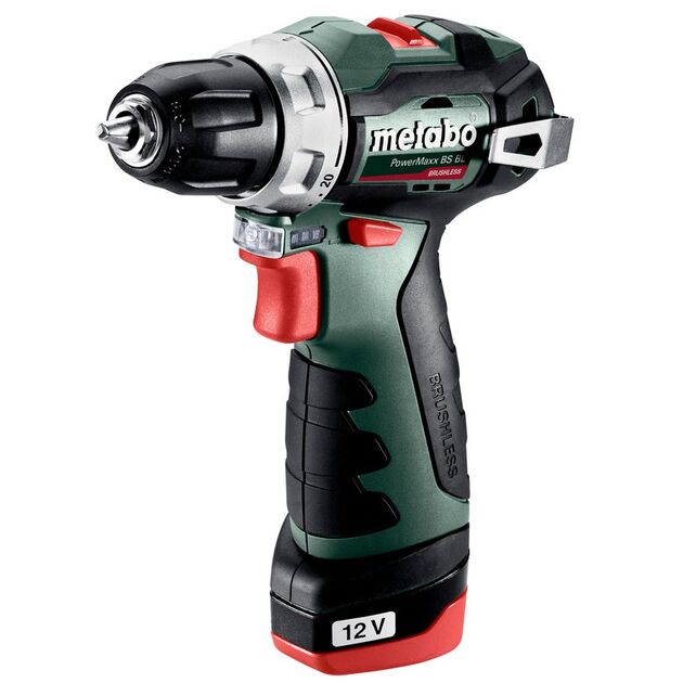 Metabo Шурпокрут-дриль POWERMAXX BS BL, акумуляторний, 2*12В, 2 Аг, 0-400/0-1500об/хв, патрон 1-10мм, 20/38Нм, кейс, 0.8кг, фото , изображение 2 | SNABZHENIE.com.ua
