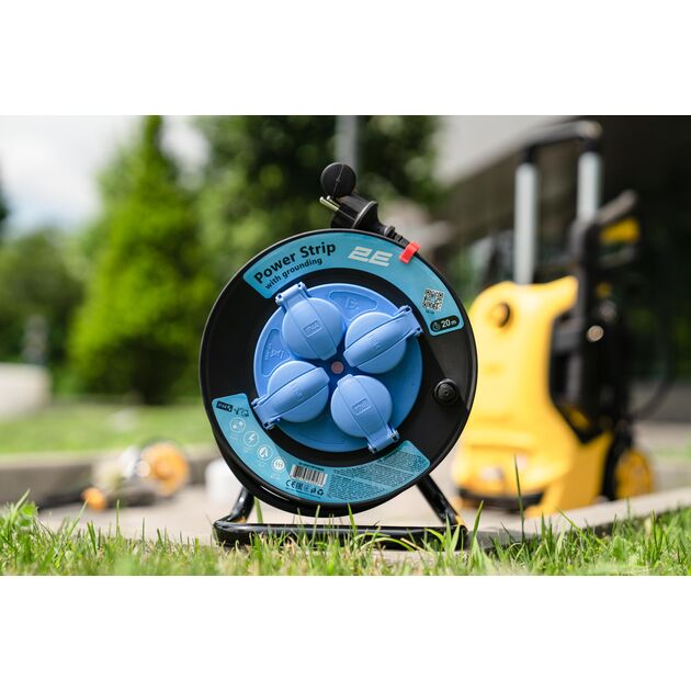 2E Мережевий подовжувач4XSchuko на котушці, ІР44, 3G*1.5мм, 20м, black, фото , зображення 3 | SNABZHENIE.com.ua