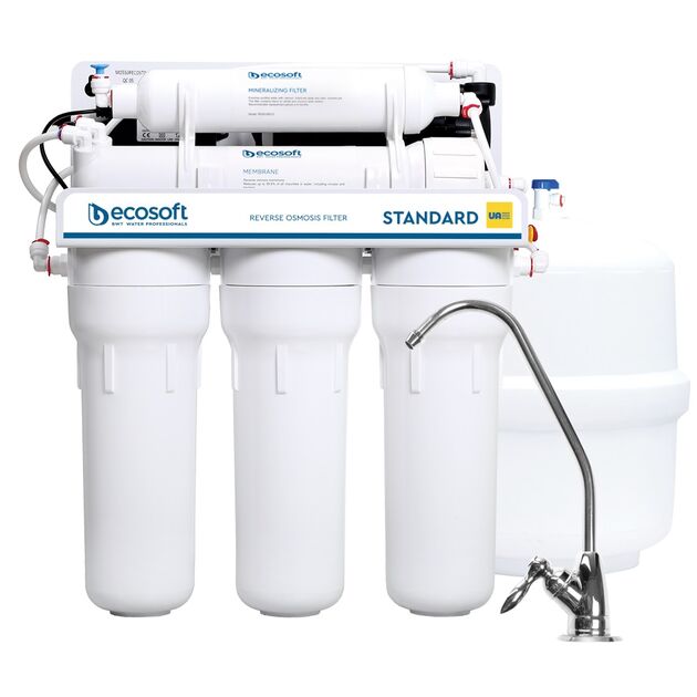 Фільтр зворотного осмосу Ecosoft Standard 5-50P PRO з помпою та мінералізатором, мембрана 50gpd, кран капля, дренаж 1:2, фото  | SNABZHENIE.com.ua