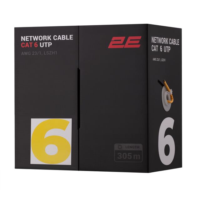 Кабель "вита пара" 2E CAT 6, U-UTP, 305м, AWG 23/1, LSZH-1, жовтий, фото , зображення 2 | SNABZHENIE.com.ua