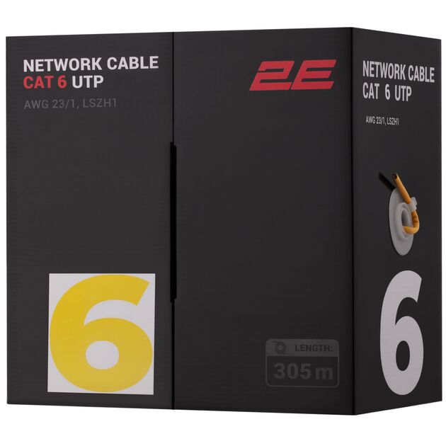 Кабель "вита пара" 2E CAT 6, U-UTP, 305м, AWG 23/1, LSZH-1, жовтий, фото  | SNABZHENIE.com.ua
