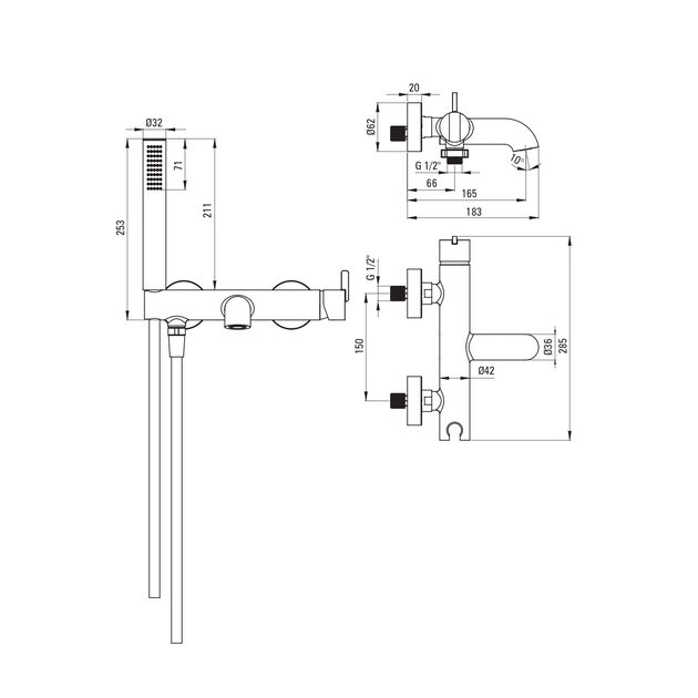 Душовий набір Deante Silia зі змішувачем для ванни, лійка, кріпл. - настінний, брашоване золото, фото , зображення 3 | SNABZHENIE.com.ua