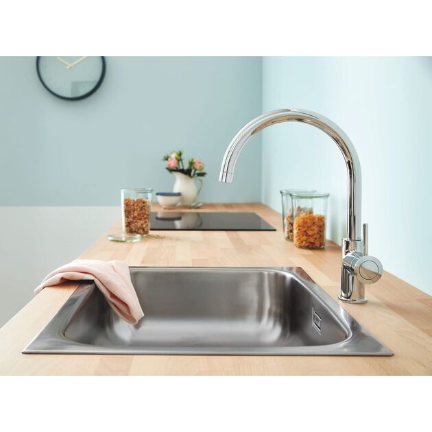 Змішувач для кухні Grohe BauClassic, довж.виливу - 223мм, поворотний, 1важіль, хром, фото , зображення 3 | SNABZHENIE.com.ua