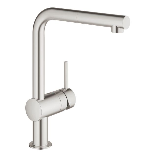 Змішувач для кухні Grohe Vento, довж.виливу - 223мм, поворотний/витяжний, 1важіль, супер сталь, фото , зображення 2 | SNABZHENIE.com.ua