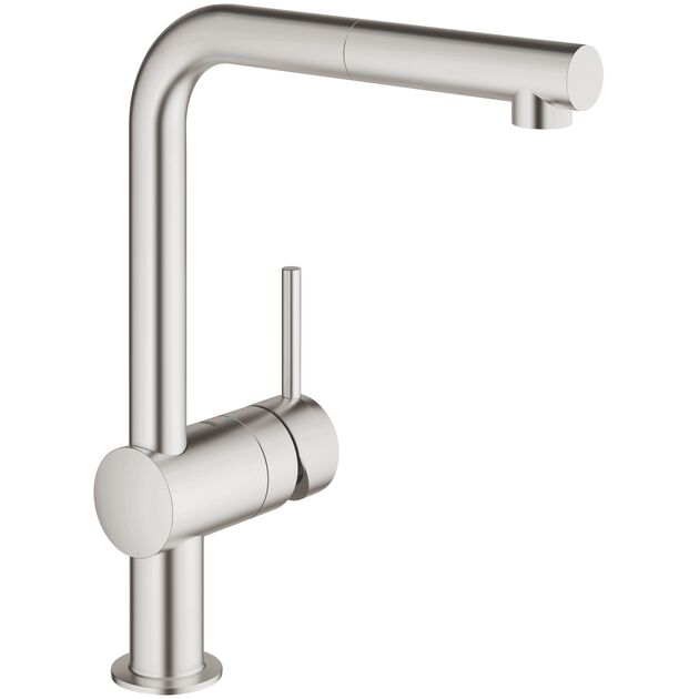 Змішувач для кухні Grohe Vento, довж.виливу - 223мм, поворотний/витяжний, 1важіль, супер сталь, фото  | SNABZHENIE.com.ua
