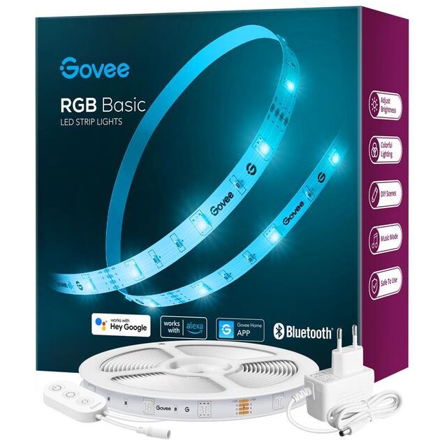 Govee Стрічка світлодіодна розумна H615A LED Strip Lights, 5м, RGB, WI-FI/Bluetooth, мікрофон, білий, фото , зображення 2 | SNABZHENIE.com.ua