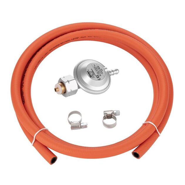 Комплект GOK підключення газового балону з вентилем Shell та KLF (редуктор 1шт, шланг 2м, хомут 2шт), фото , изображение 2 | SNABZHENIE.com.ua