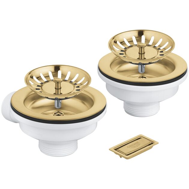 Зливний комплект Grohe для двох чаш без ексцентрика, матовий прохолодний схід сонця, фото  | SNABZHENIE.com.ua