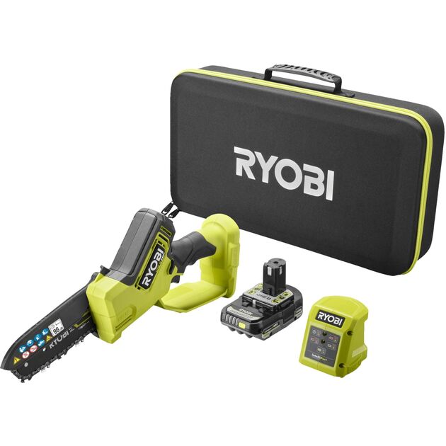Ryobi Пила ланцюгова акумуляторна ONE+ HP RY18PSX15A-120T 18B 1х2А·год ЗП шина 15см безщіткова 6м/с 1.19кг кейс, фото , зображення 2 | SNABZHENIE.com.ua