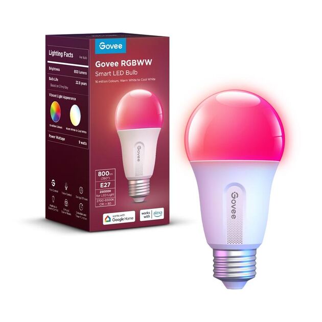 Govee Лампа розумна H6004, E27, 8W, 800Lm, RGB, WI-FI/Bluetooth, білий, фото , изображение 2 | SNABZHENIE.com.ua