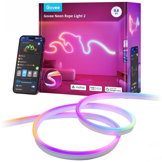 Govee Стрічка світлодіодна розумна H61D3 Neon Rope Light 2, 3м, RGBIC, WI-FI/Bluetooth, білий, фото , изображение 2 | SNABZHENIE.com.ua