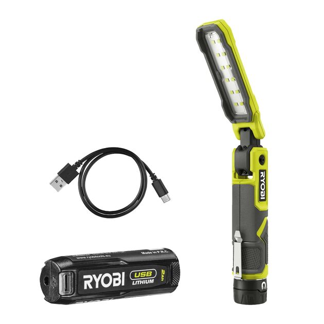 Ryobi Ліхтар інспекційний акумуляторний USB Lithium RLI4-120G, 4В, 2А·год, 650лм, 3 режими, магніт, затискач 0.17кг, фото , зображення 3 | SNABZHENIE.com.ua