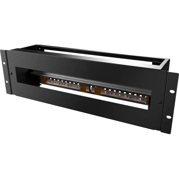 Панель MIRSAN 19", 3U, електричний розподільний модуль з DIN-рейкою, чорна, фото , зображення 2 | SNABZHENIE.com.ua