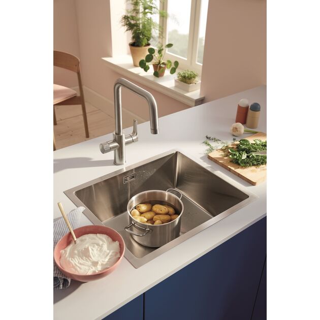 Змішувач для кухні Grohe Blue Pure Start, довж.виливу - 223мм, поворотний, 1+1 фильтр, супер сталь, фото , изображение 3 | SNABZHENIE.com.ua