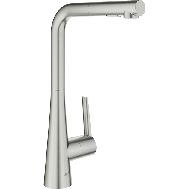 Змішувач для кухні Grohe Scala, довж.виливу - 205мм, поворотний/витяжний, 1важіль, супер сталь, фото , зображення 2 | SNABZHENIE.com.ua