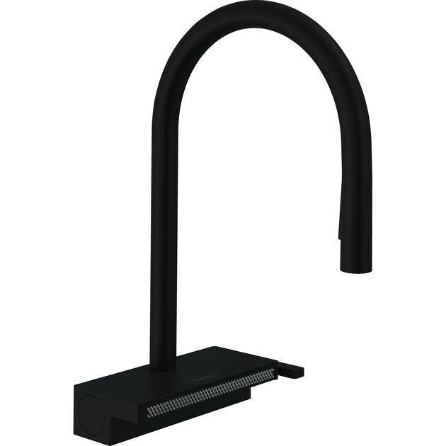 Змішувач для кухні Hansgrohe Aquno Select M81, довж.виливу - 220мм, поворотний, витяжний, 1 важіль, чорний матовий, фото  | SNABZHENIE.com.ua