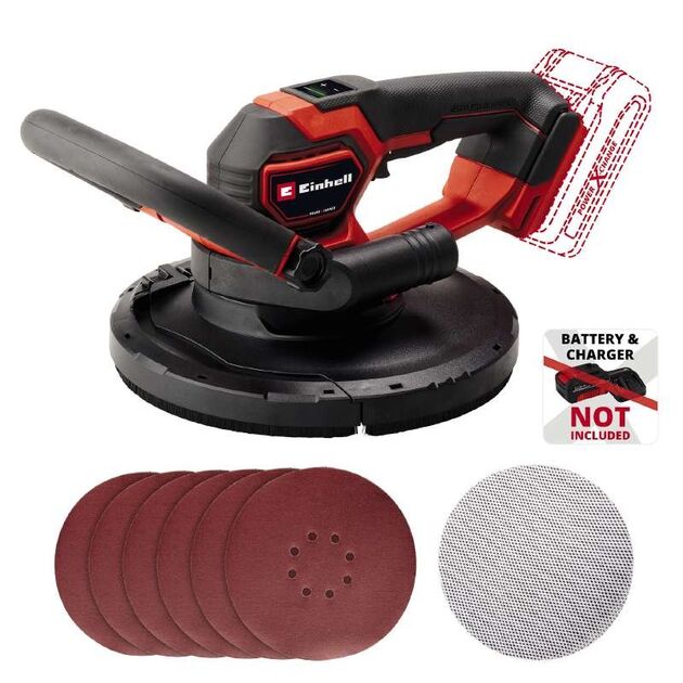 Einhell Шліфмашина для стін акумуляторна TP-DWS 18/225 Li, PXC, 18В, безщіткова, d225мм, 600-1200 об·хвхв, 2.36кг (без АКБ та ЗП), фото , изображение 3 | SNABZHENIE.com.ua