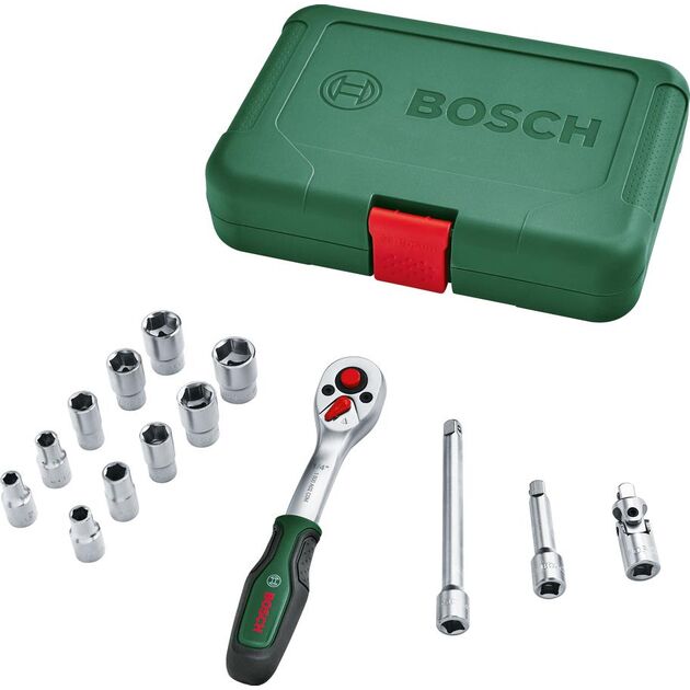 Bosch Набір інструментів, торцевих головок, 14шт, 1/4", кейс, фото , зображення 2 | SNABZHENIE.com.ua