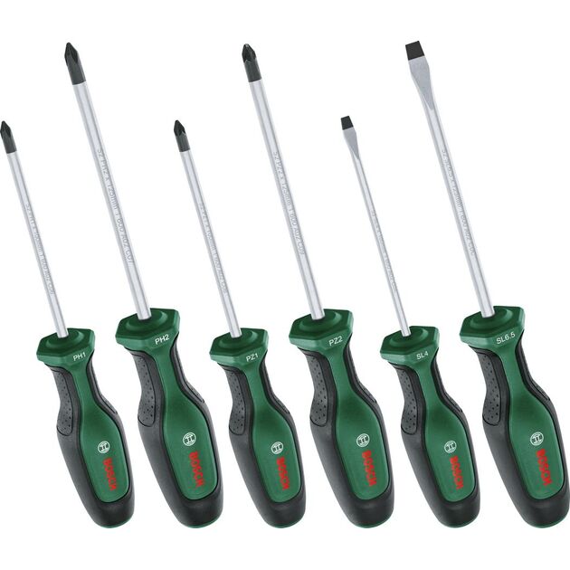 Bosch Викрутки набір 6шт, SL 4, 6.5 мм, PH1х100 мм, PH2х125 мм, PZ1х100 мм, PZ2х125 мм, фото  | SNABZHENIE.com.ua