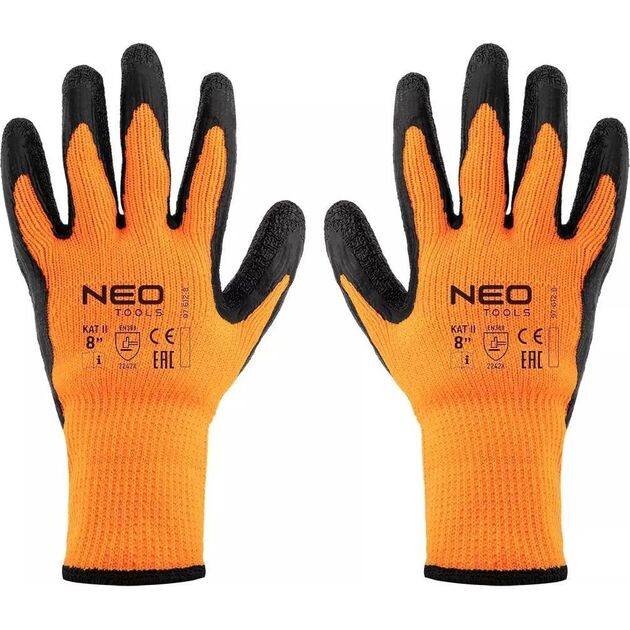 Утепленные рабочие перчатки, полиэстер с латексным покрытием, 2242X, размер 9 NEO, фото , изображение 2 | SNABZHENIE.com.ua