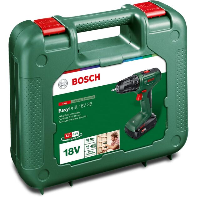 Bosch Шурупокрут-дриль акумуляторний EasyImpact 18V-38 18В 1х2А·год 20·38Нм 0-430·0-1630об·хв кейс ЗП 1.4кг, фото , зображення 3 | SNABZHENIE.com.ua