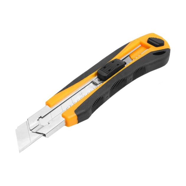 Tolsen Ніж будівельний сегментований Профі, 25мм, корпус з ABS-пластику та термопластикової гуми, 200мм, фото  | SNABZHENIE.com.ua