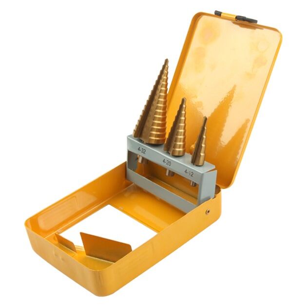 Tolsen Набір свердел по металу, східчасті, 3шт, 4-32мм, кейс, фото  | SNABZHENIE.com.ua