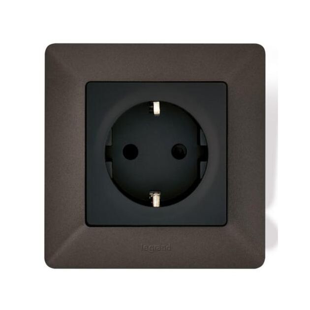 Legrand Розетка 2К+З Schuko Valena Life, 16А, 250V, зі шторками, автоматичні клеми, матовий чорний, фото , изображение 3 | SNABZHENIE.com.ua