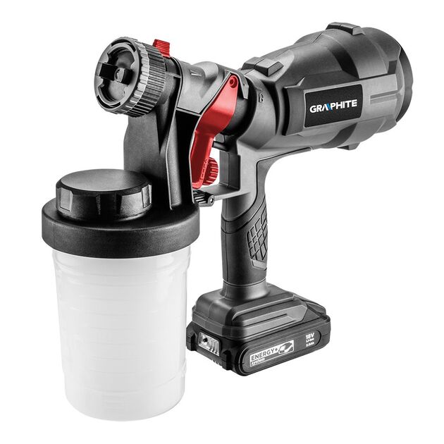 Краскопульт Energy+ 18 В HVLP, Li-Ion, без акумулятора GRAPHITE, фото , зображення 3 | SNABZHENIE.com.ua