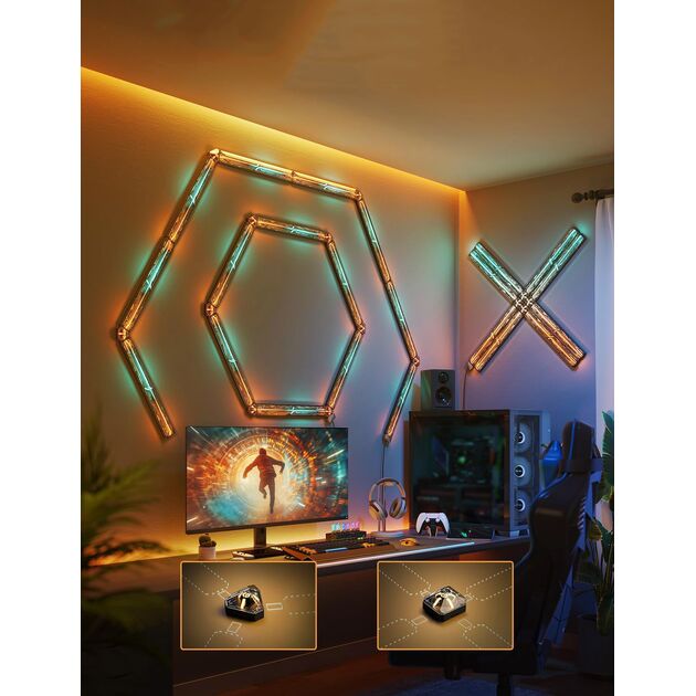 Govee Набір настінних світильників H6063 Gaming Wall light Evangelion, 8шт, RGBIC, WI-FI/Bluetooth, фіолетовий, фото , зображення 3 | SNABZHENIE.com.ua