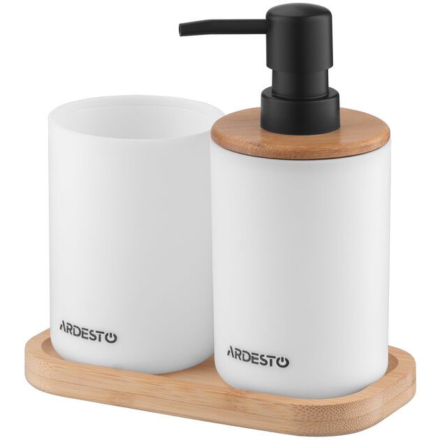 Набір для ванної кімнати ARDESTO Minimalism 360мл, 3 предмети, поліпропілен, бамбук, білий, фото  | SNABZHENIE.com.ua