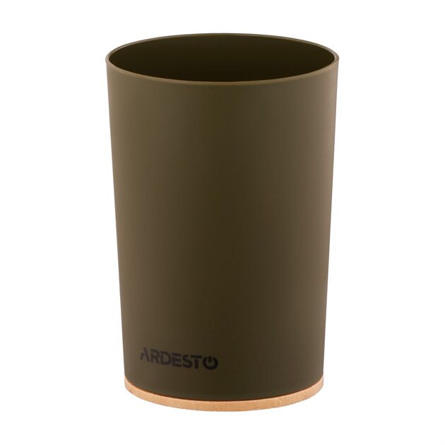 Склянка для зубних щіток ARDESTO Minimalism 7.8x11.3см, поліпропілен, бамбук, зелений темний, фото , изображение 2 | SNABZHENIE.com.ua