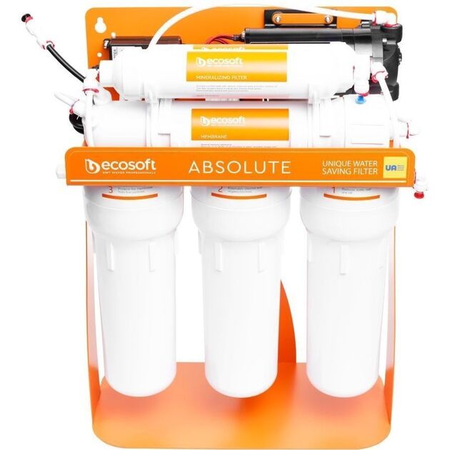 Фільтр зворотного осмосу Ecosoft Absolute з мінералізатором та помпою на станині, мембрана 75gpd DuPont, дренаж 1:1, фото , изображение 3 | SNABZHENIE.com.ua