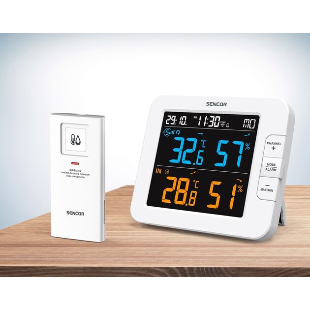 Метеостанція Sencor, внутр/зовн вимірювання, температура, вологість, час, дні тижня, календар, підтримує платформи Android та iOS, Білий, фото , изображение 3 | SNABZHENIE.com.ua