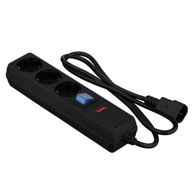 Подовжувач мережевий 2E 3xТип F, 1xC14, 3x1мм кв, 10A, 1м, чорний, фото , изображение 2 | SNABZHENIE.com.ua