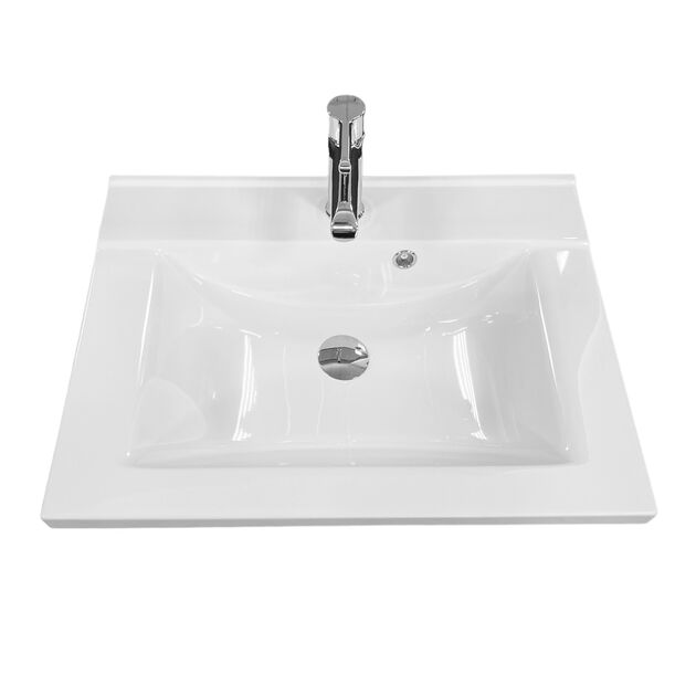 Раковина, умивальник Adamant QUANTO, штучний камінь, прямокут., з отвором для змішувача, з отвором для переливу, 600х447х140мм, накладний, білий, фото , зображення 3 | SNABZHENIE.com.ua