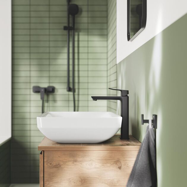 Змішувач для раковини Grohe QuickFix Dice Black XL-розміру, довж. виливу - 161мм, неповоротний, 1 важіль, чорний матовий, фото , изображение 3 | SNABZHENIE.com.ua