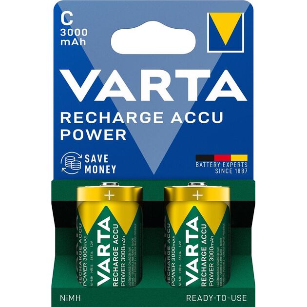 Акумулятор Varta NI-MH Power C(LR14) 3000 мА•г, 2шт, фото , зображення 2 | SNABZHENIE.com.ua