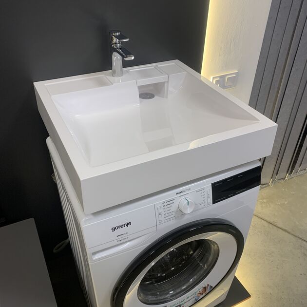 Раковина, умивальник Adamant WASHER NEW, штучний камінь, прямокут., з отвором для змішувача, без переливу, 595х595х115мм, накладний, білий, фото , зображення 3 | SNABZHENIE.com.ua