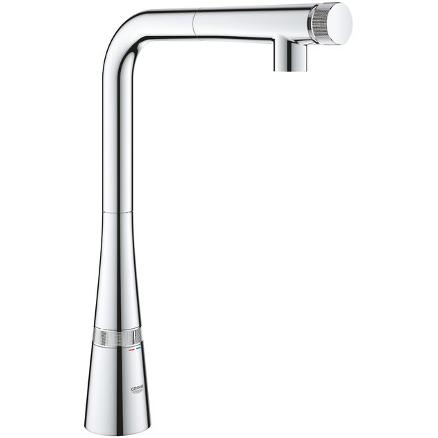 Змішувач для кухні Grohe Scala Smart Control, довж.виливу - 318мм, поворотний/витяжний, кнопка/обертова рукоять, хром, фото  | SNABZHENIE.com.ua