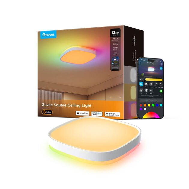 Потолочний світильник Govee H60A4 30cm Smart Square Ceiling Light, RGBWW + RGBIC, WI-FI/Bluetooth, білий, фото , зображення 2 | SNABZHENIE.com.ua