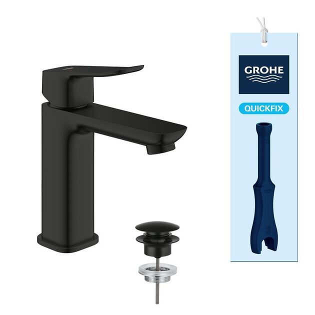 Змішувач для раковини Grohe QuickFix Dice Black M-розміру, довж. виливу - 116мм, неповоротний, 1 важіль, чорний матовий, фото , изображение 2 | SNABZHENIE.com.ua