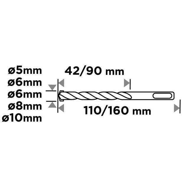 Набір свердел по бетону GRAPHITE SDS Plus 5x6x110мм, 6x8x10x160мм, кейс, 5шт, фото , зображення 3 | SNABZHENIE.com.ua