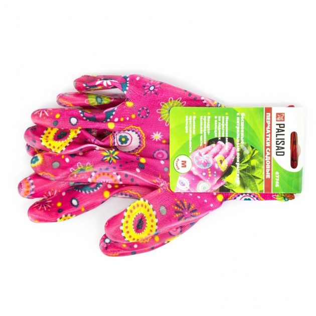 Садовые перчатки из полиэстера с нитрильным обливом, красные, фото , изображение 2 | SNABZHENIE.com.ua